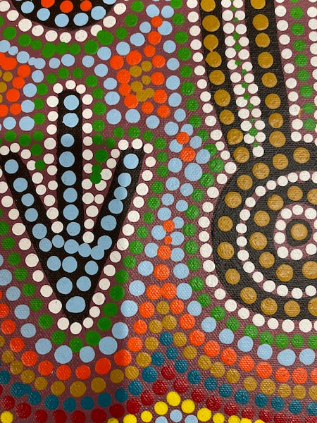 #385 Emu Dreaming - Katrina Napaljarri Spencer: ABORIGINAL ART: 69cm x 34cm