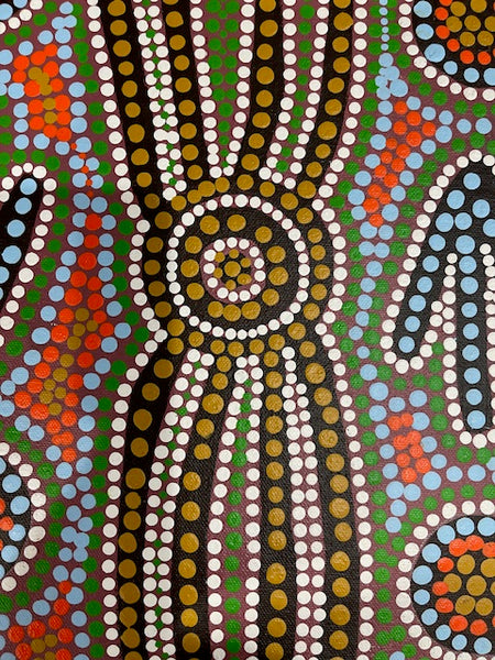 #385 Emu Dreaming - Katrina Napaljarri Spencer: ABORIGINAL ART: 69cm x 34cm