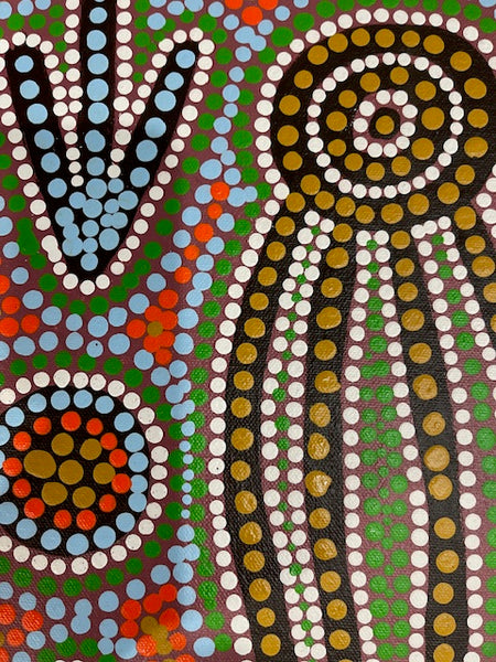 #385 Emu Dreaming - Katrina Napaljarri Spencer: ABORIGINAL ART: 69cm x 34cm