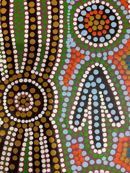 #385 Emu Dreaming - Katrina Napaljarri Spencer: ABORIGINAL ART: 69cm x 34cm