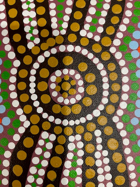 #385 Emu Dreaming - Katrina Napaljarri Spencer: ABORIGINAL ART: 69cm x 34cm