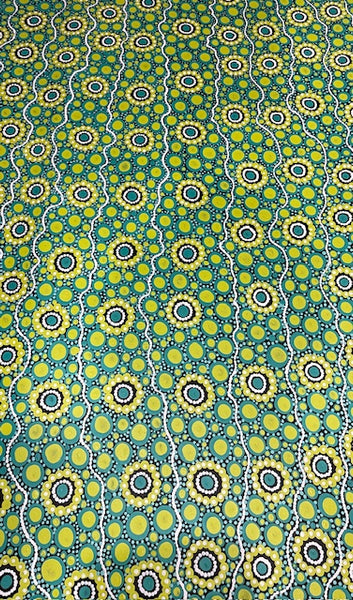 #322 Sacred Water (Blues/Lime) - TREPHINA SULTAN THANGUWA : 150cm x 100cm