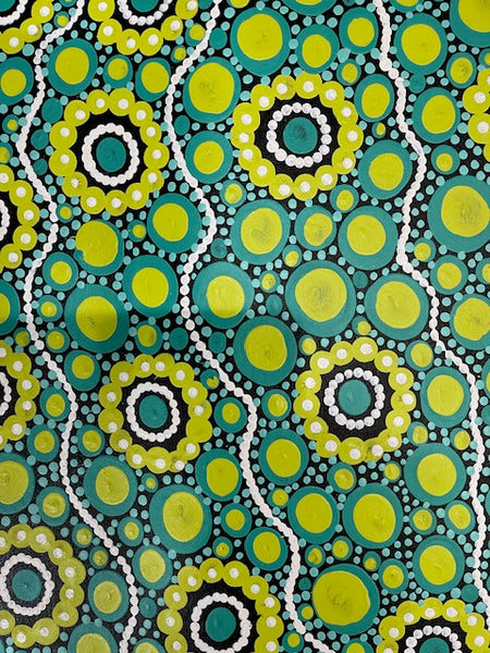 #322 Sacred Water (Blues/Lime) - TREPHINA SULTAN THANGUWA : 150cm x 100cm