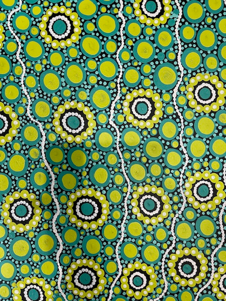 #322 Sacred Water (Blues/Lime) - TREPHINA SULTAN THANGUWA : 150cm x 100cm