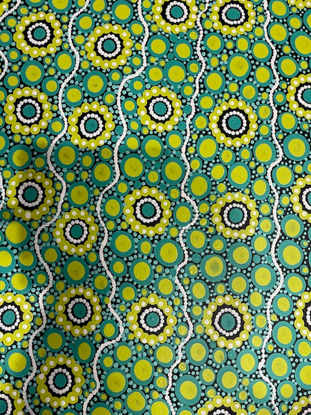 #322 Sacred Water (Blues/Lime) - TREPHINA SULTAN THANGUWA : 150cm x 100cm