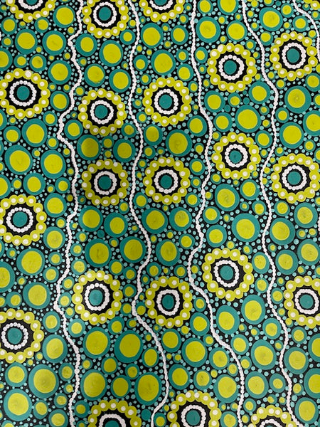 #322 Sacred Water (Blues/Lime) - TREPHINA SULTAN THANGUWA : 150cm x 100cm