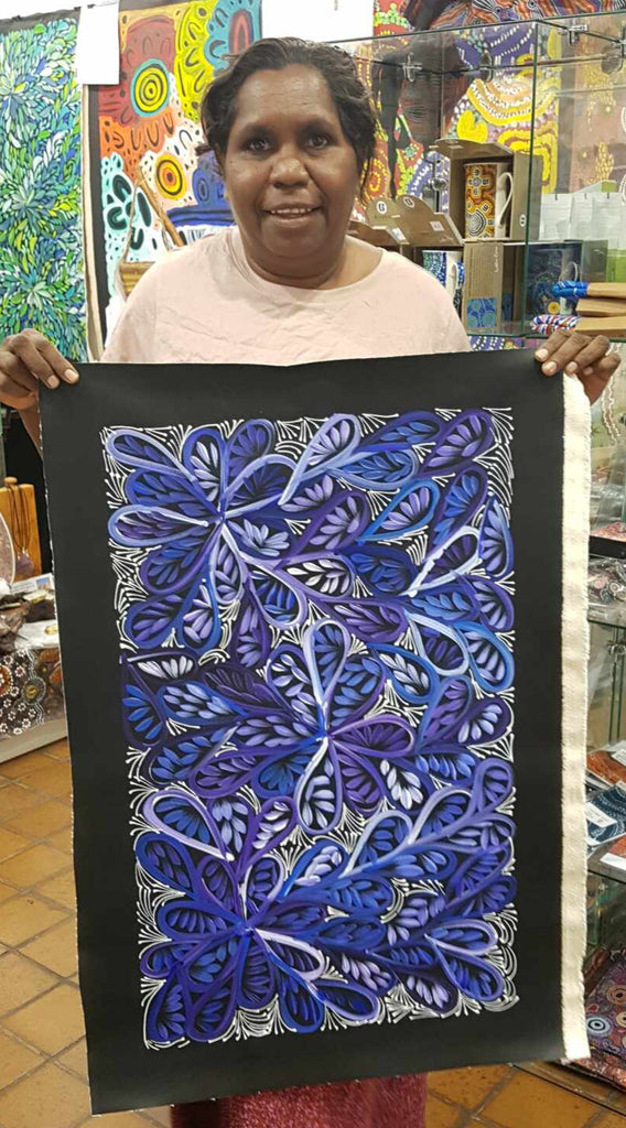 #310 Bush Medicine Leaves & Seeds (Blue/Purple)- SELINA NUMINA : Aboriginal Art: 45x74cm