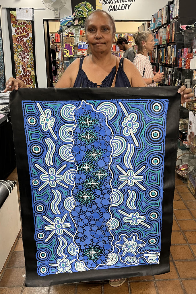 #6 Seven Sisters (Blues) - TREPHINA SULTAN THANGUWA: Aboriginal Art: 69cm x 95cm