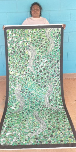 #101 Bush Yam Dreaming (Greens) - RACHAEL NAMBULA: Aboriginal Art 90cm x 200cm