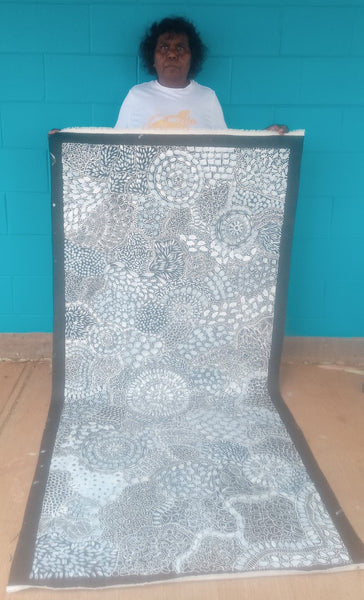 #36 Bush Flower Dreaming (White) - RACHAEL NAMBULA: Aboriginal Art 90cm x 200cm