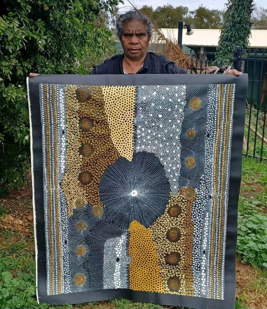 #97 Water Dreaming Ngapa (Earth) JANET LONG NAKAMARRA: Aboriginal Art: 96 x 112cm
