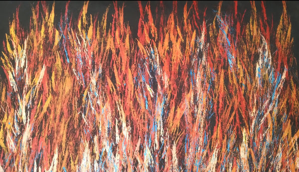 #27 Bush Fire Dreaming (Reds) - REGGIE SULTAN : Desert Art : 72x98cm