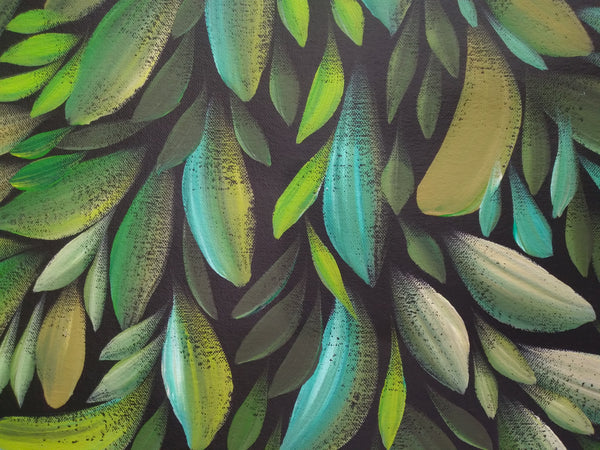 #44 Bush Medicine Leaves & Bush Melon (Green) - LOUISE NUMINA : Aboriginal Art: 88x94cm