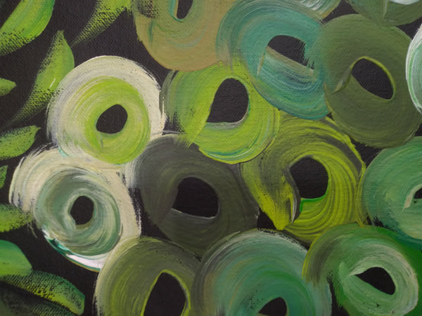 #44 Bush Medicine Leaves & Bush Melon (Green) - LOUISE NUMINA : Aboriginal Art: 88x94cm