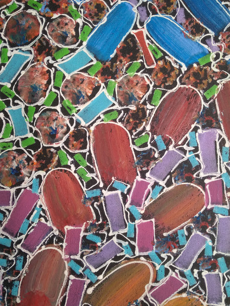#31 Bush Yam Dreaming (Multi)- RACHAEL NAMBULA: Aboriginal Art 92x200cm