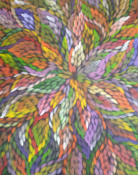 #107 Bush Medicine Leaves (Multi) - CAROLINE NUMINA : Aboriginal Art: 84x94cm