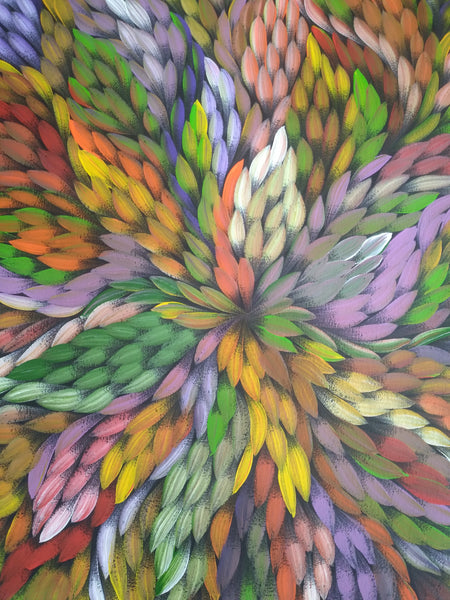 #107 Bush Medicine Leaves (Multi) - CAROLINE NUMINA : Aboriginal Art: 84x94cm