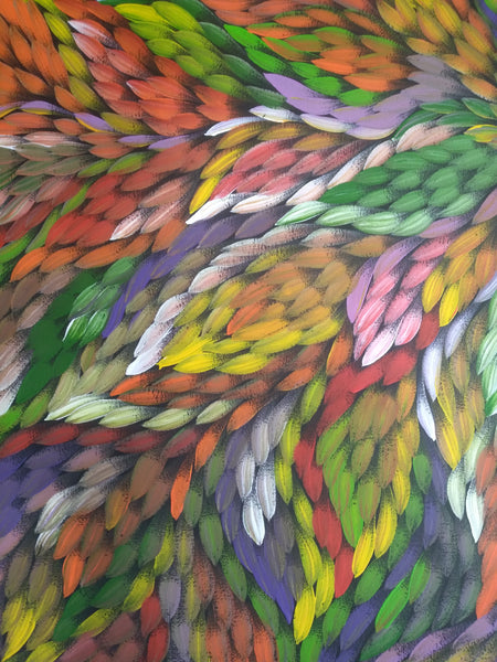 #107 Bush Medicine Leaves (Multi) - CAROLINE NUMINA : Aboriginal Art: 84x94cm
