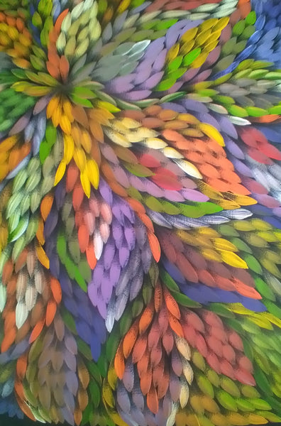#107 Bush Medicine Leaves (Multi) - CAROLINE NUMINA : Aboriginal Art: 84x94cm
