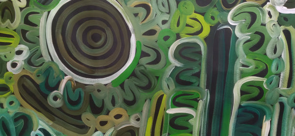 #50 Body Design (Greens)  LOUISE NUMINA : Aboriginal Art: 95x136cm