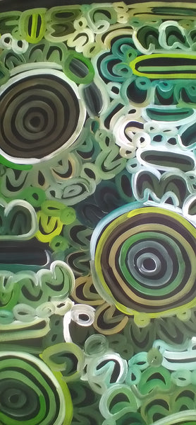 #50 Body Design (Greens)  LOUISE NUMINA : Aboriginal Art: 95x136cm