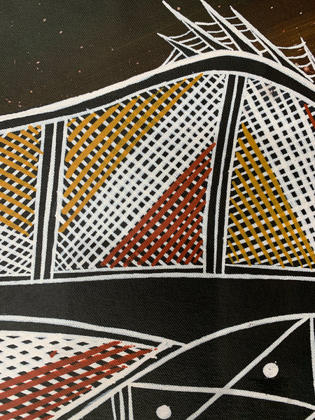 #138  Barramundi - JIMI SPRATT YUKARN: Aboriginal Art: 54x124cm