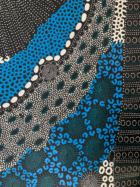 #141  - Water Dreaming (Blue)- JANET LONG NAKAMARRA: Aboriginal Art: 110x180cm