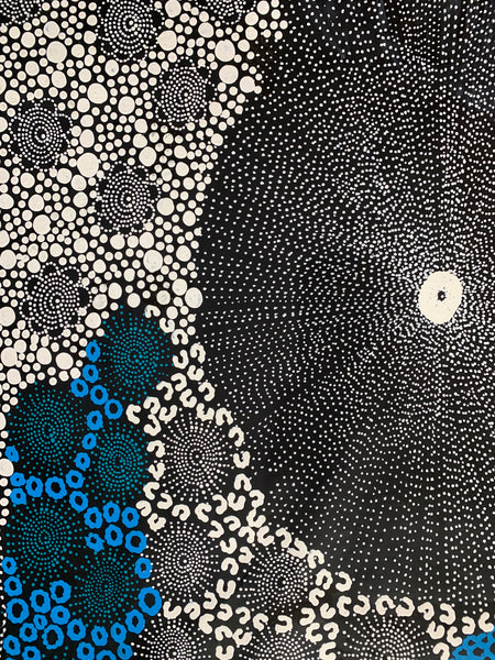 #141  - Water Dreaming (Blue)- JANET LONG NAKAMARRA: Aboriginal Art: 110x180cm