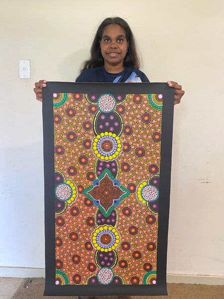 #155 ALIARA BIRD After Rain Seeds Multi) : Aboriginal Art: 94x50cm