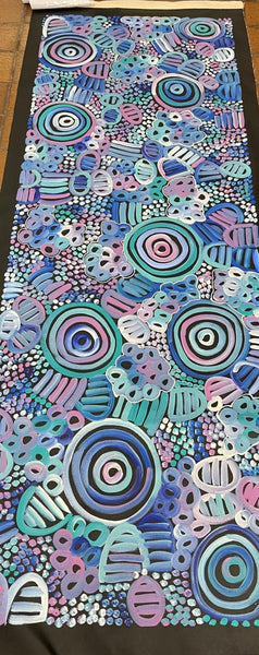 #163 Women's Body Design (Blues) LOUISE NUMINA : Aboriginal Art: 65x199cm