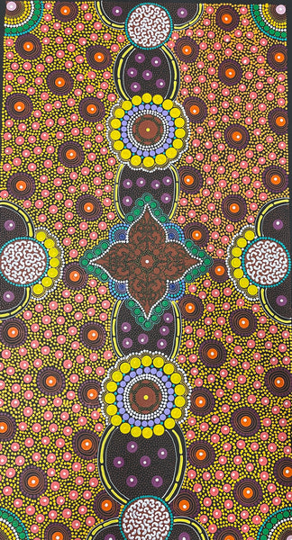 #155 ALIARA BIRD After Rain Seeds Multi) : Aboriginal Art: 94x50cm