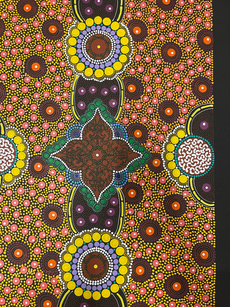 #155 ALIARA BIRD After Rain Seeds Multi) : Aboriginal Art: 94x50cm