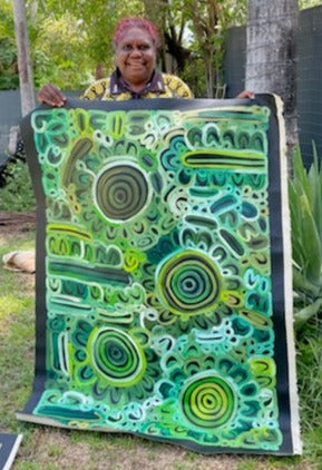 #50 Body Design (Greens)  LOUISE NUMINA : Aboriginal Art: 95x136cm