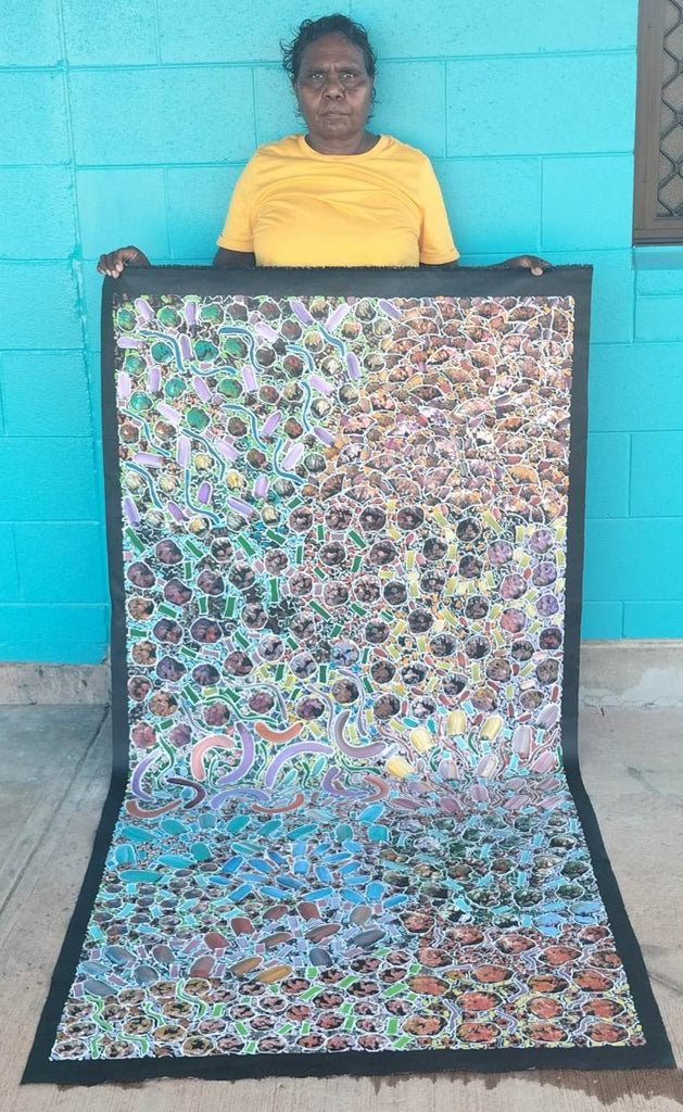 #31 Bush Yam Dreaming (Multi)- RACHAEL NAMBULA: Aboriginal Art 92x200cm