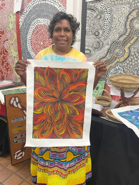 #161 Bush Medicine Leaves (Sunset) - SELINA NUMINA : Aboriginal Art: 36x51cm