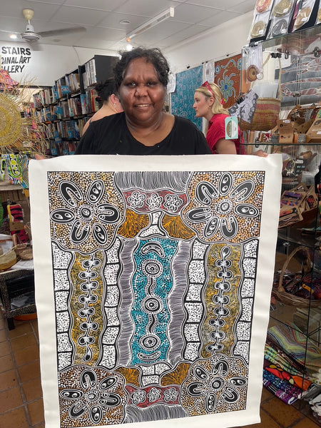 #157 My Country Dreaming (Yellow/Multi) - SHARON NUMINA : Aboriginal Art: 69x92cm