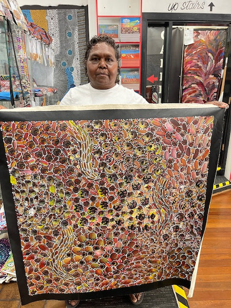 #78 Bush Yam Dreaming - RACHAEL NAMBULA: Aboriginal Art 95x96cm