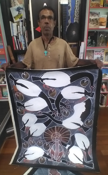 #186 Mimi Spirit & Magpie Geese - EDDIE BLITNER : Aboriginal Art : 95x129cm