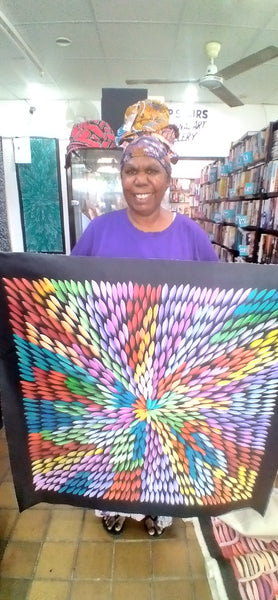 #120 Bush Medicine Leaves (Rainbow/Multi) - JACINTA NUMINA : Aboriginal Art: 89x89cm