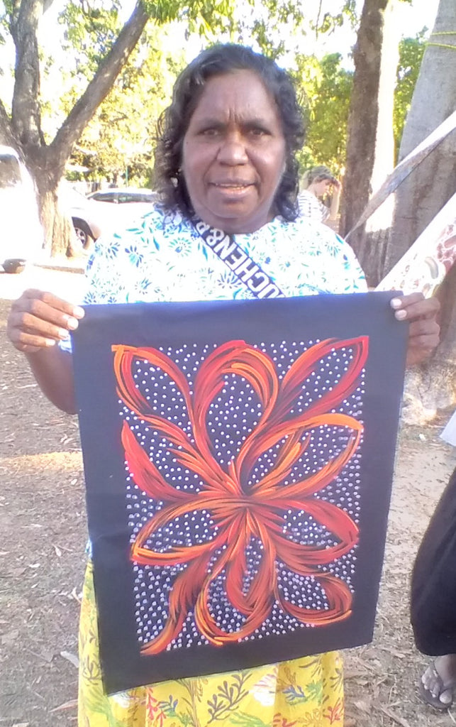 #241 Bush Medicine Leaves & Seeds (Crimson) - SELINA NUMINA Aboriginal Art:  35cm x 50cm