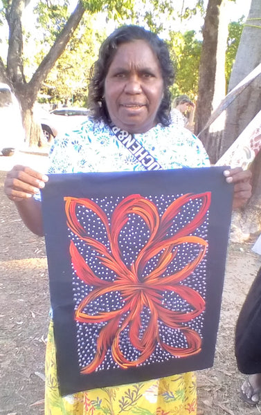 #241 Bush Medicine Leaves & Seeds (Crimson) - SELINA NUMINA Aboriginal Art:  35cm x 50cm