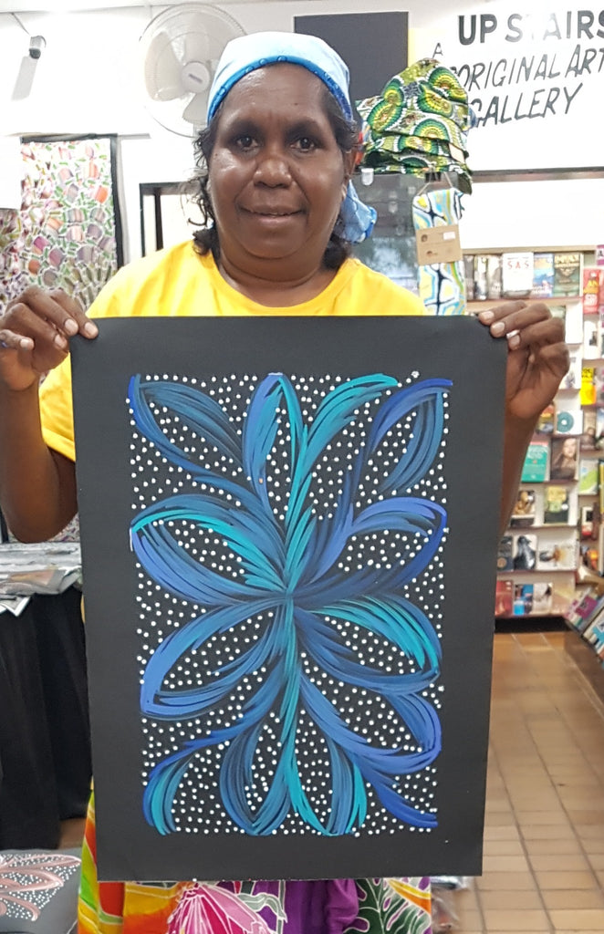 #348 Bush Medicine Leaves & Seeds (Blues) - SELINA NUMINA Aboriginal Art:  35cm x 50cm