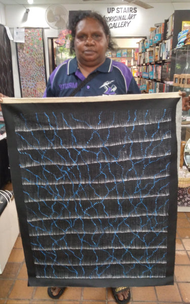 #159 Sandhill Dreaming (Blue) Debbie Napaljarri Brown Aboriginal Art:  75cm x 95cm