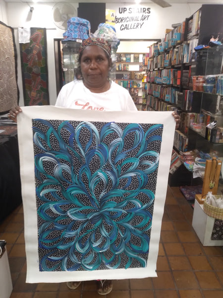 #353 Bush Medicine Leaves & Seeds (Blue) - SELINA NUMINA : Aboriginal Art: 67x93cm