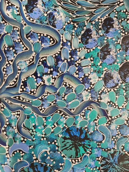 #198 Bush Yam Dreaming (Blues)- RACHAEL NAMBULA: Aboriginal  199cm x 49cm