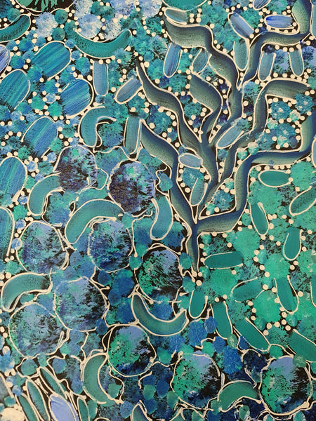 #198 Bush Yam Dreaming (Blues)- RACHAEL NAMBULA: Aboriginal  199cm x 49cm