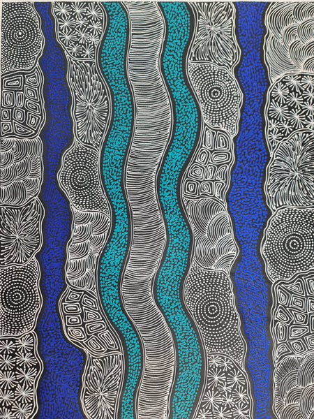 #374 My Country Dreaming (Blues) - SHARON NUMINA : Aboriginal Art: 92 x 70cm