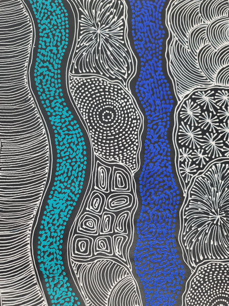 #374 My Country Dreaming (Blues) - SHARON NUMINA : Aboriginal Art: 92 x 70cm