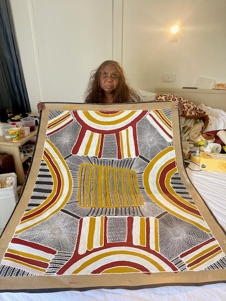 #319 Womens Body Design (Multi): ANNA PETYARRE: Aboriginal Art: 88x107cm