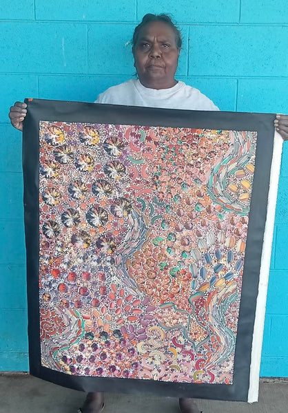 #237 Bush Yam Dreaming (mULTI)- RACHAEL NAMBULA: Aboriginal Art: 90cm x 70cm
